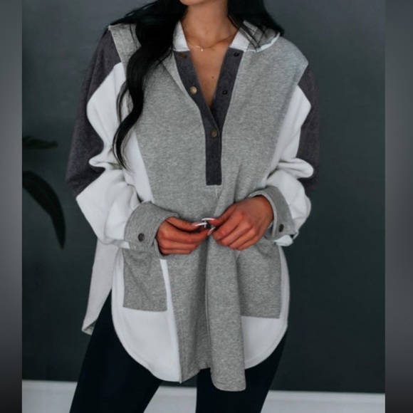 OVERSTOCKED - TODAY ONLY!! Y2K White-Black Corduroy- & Gray Exposed Seam Snap - Picture 3 of 16